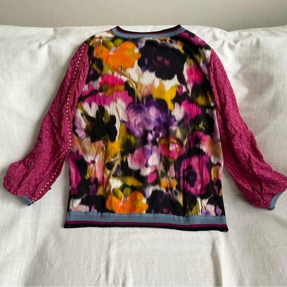 NWT Bl-Nk for Anthropologie | Contrast Eyelet Violet Pink Pullover | XL - Picture 6 of 9